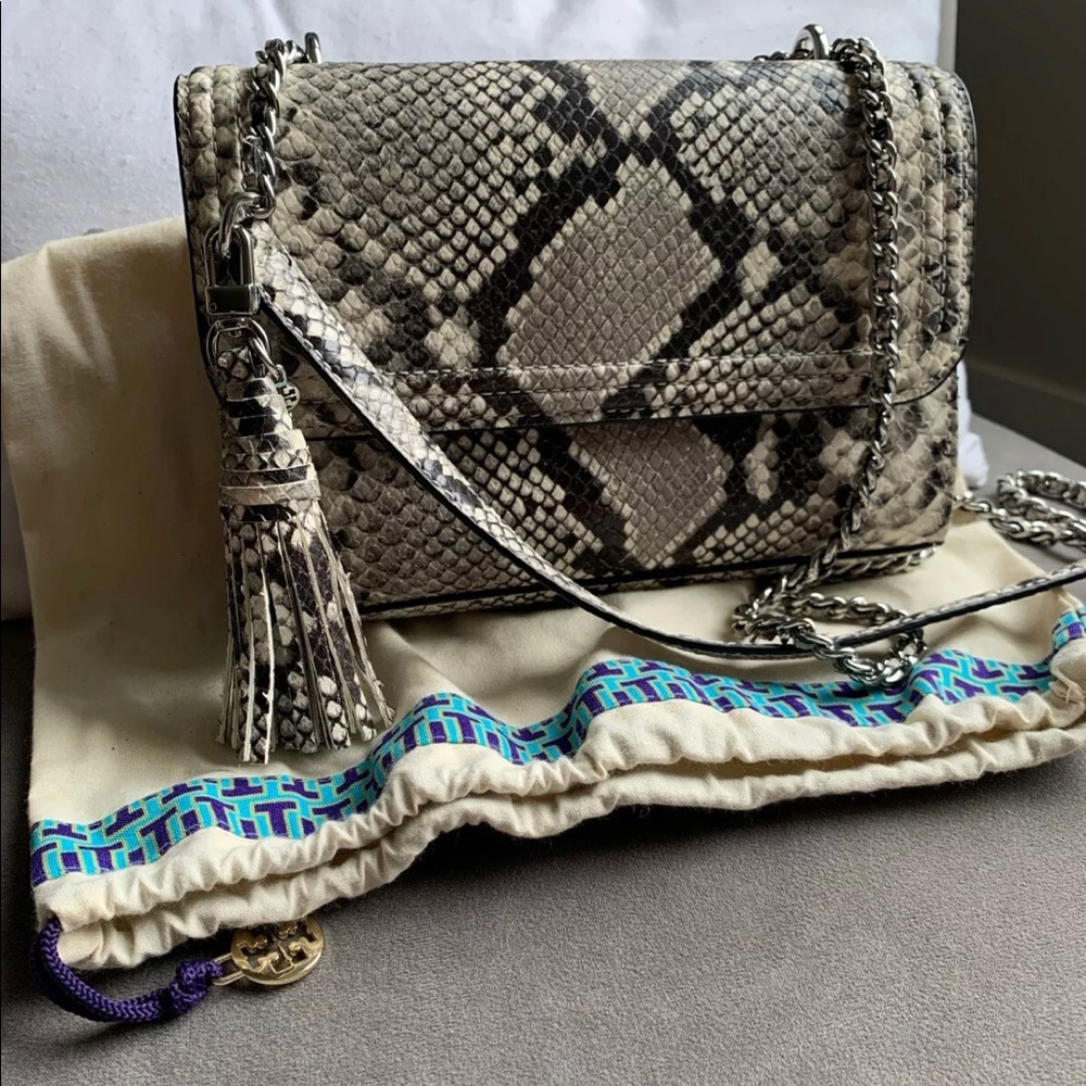 Tory Burch Fleming Snake embossed leather bag